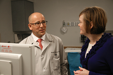 As part of the Radiology Cares video library of resources, interventional radiologist Hector Ferral, M.D., and patient Debra Blue, chat during a recent consultation. (Watch video at bottom.)
