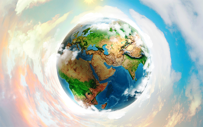 Climate change Earth floating in the sky