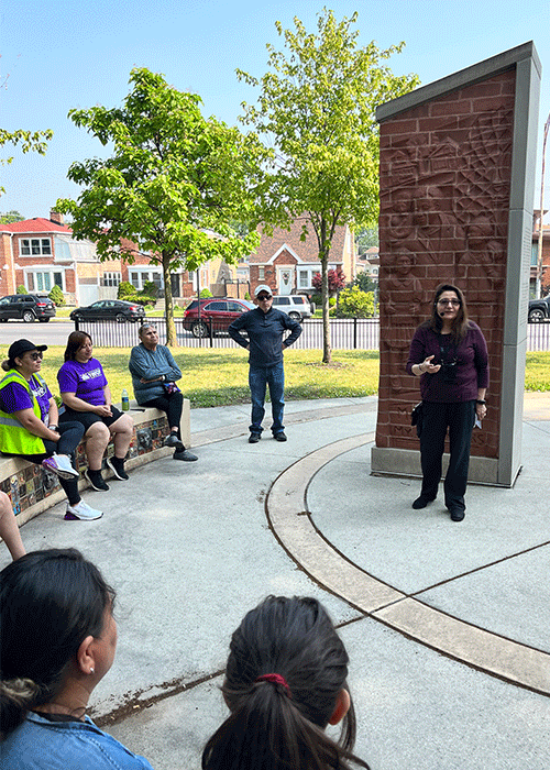 Martha Menchaca MD PhD speaks to small group at Walk With a Doc