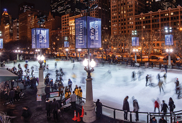 Skaters at the ice rink in Millenium Park