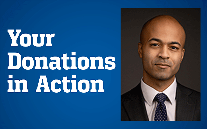 Your Donations in Action feature card highlighting Sean Nurmsoo, MD