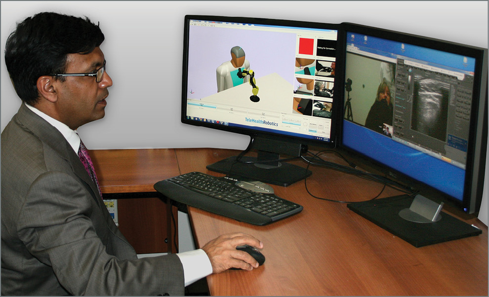 A new clinical trial is testing the feasibility of remotely performing long-distance, telerobotic ultrasound exams over the Internet. A new clinical trial is testing the feasibility of remotely performing long-distance, telerobotic ultrasound exams over the Internet.
