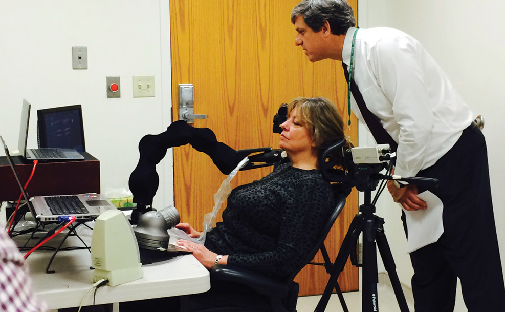 Jeffrey Soble, M.D., of Rush University, looks on as Dr. Sengupta remotely performs telerobotic ultrasound on a volunteer at the Chicago medical center. Image courtesy of Sarah Doherty Jeffrey Soble, M.D., of Rush University, looks on as Dr. Sengupta remotely performs telerobotic ultrasound on a volunteer at the Chicago medical center. Image courtesy of Sarah Doherty