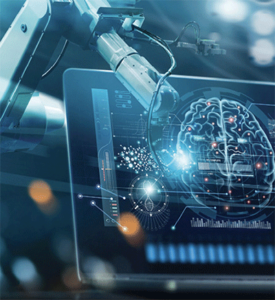 PopTika/Shutterstock.com Medical concept image showing robotics and a digital depiction of a brain on a screen. AI concept