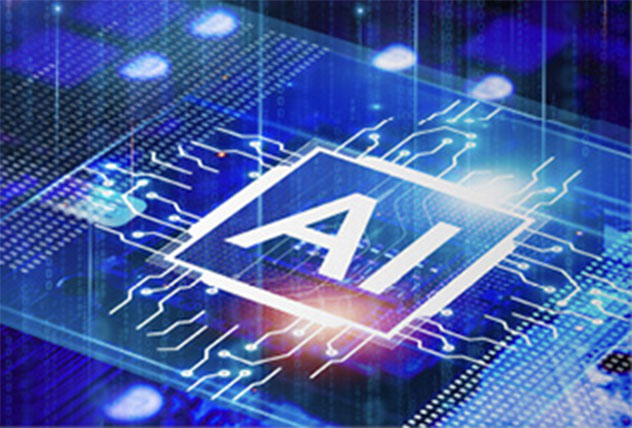 Stylized AI letters on a blue electronic background. 