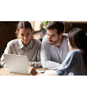 three patients around a laptop computer