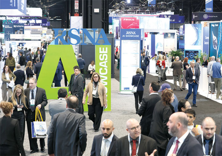 A large number of attendees walking around the AI Showcase at the RSNA annual meeting.