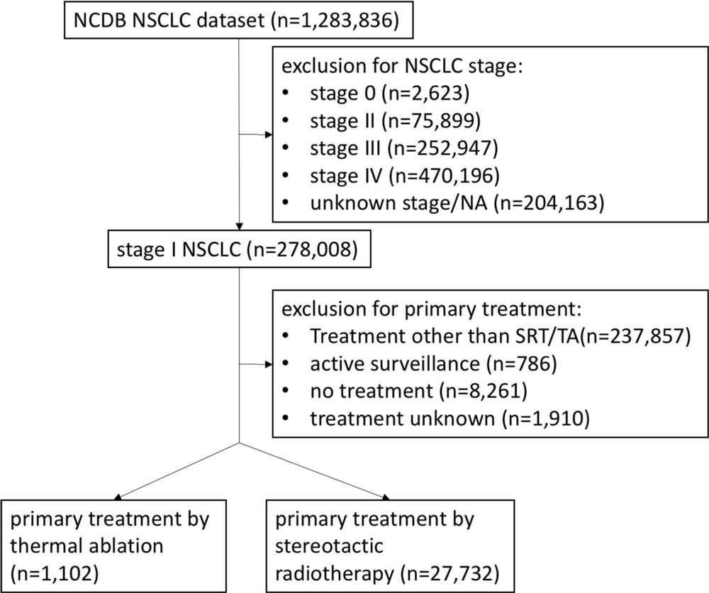 NA = not applicable, NCDB = National Cancer Database, NSCLC = non–small cell lung carcinoma, SRT = stereotactic radiation therapy, TA = thermal ablation.